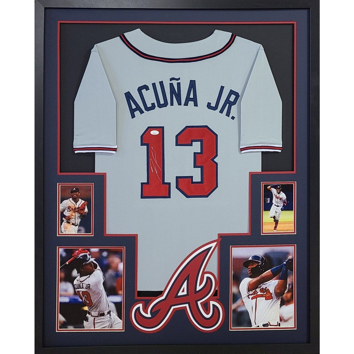 Ronald Acuna Jr. Framed Signed Atlanta Braves White Jersey JSA Autographed