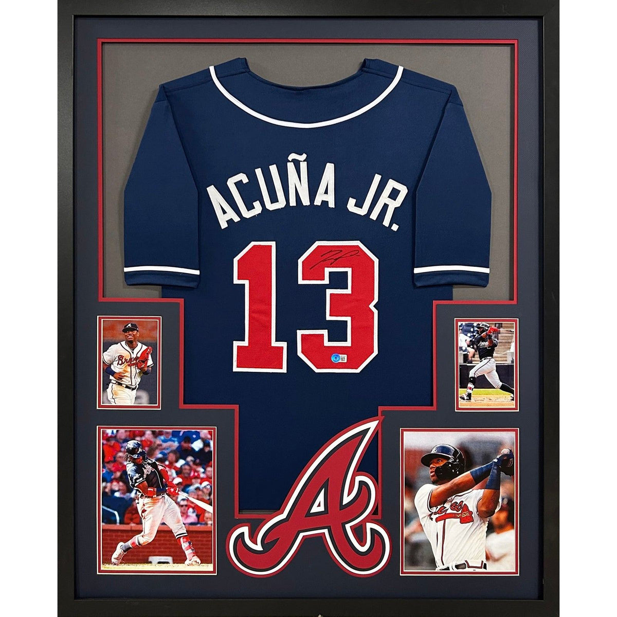 Ronald Acuna Jr. Framed Signed Atlanta Braves Navy Jersey Beckett Autographed