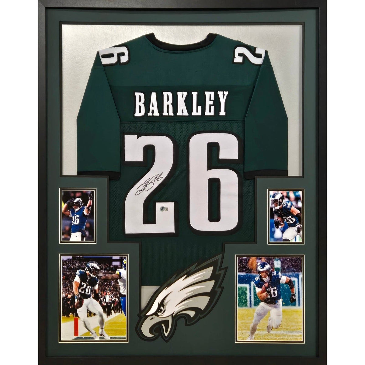 Saquon Barkley Framed Green Jersey Beckett Autographed Signed Eagles