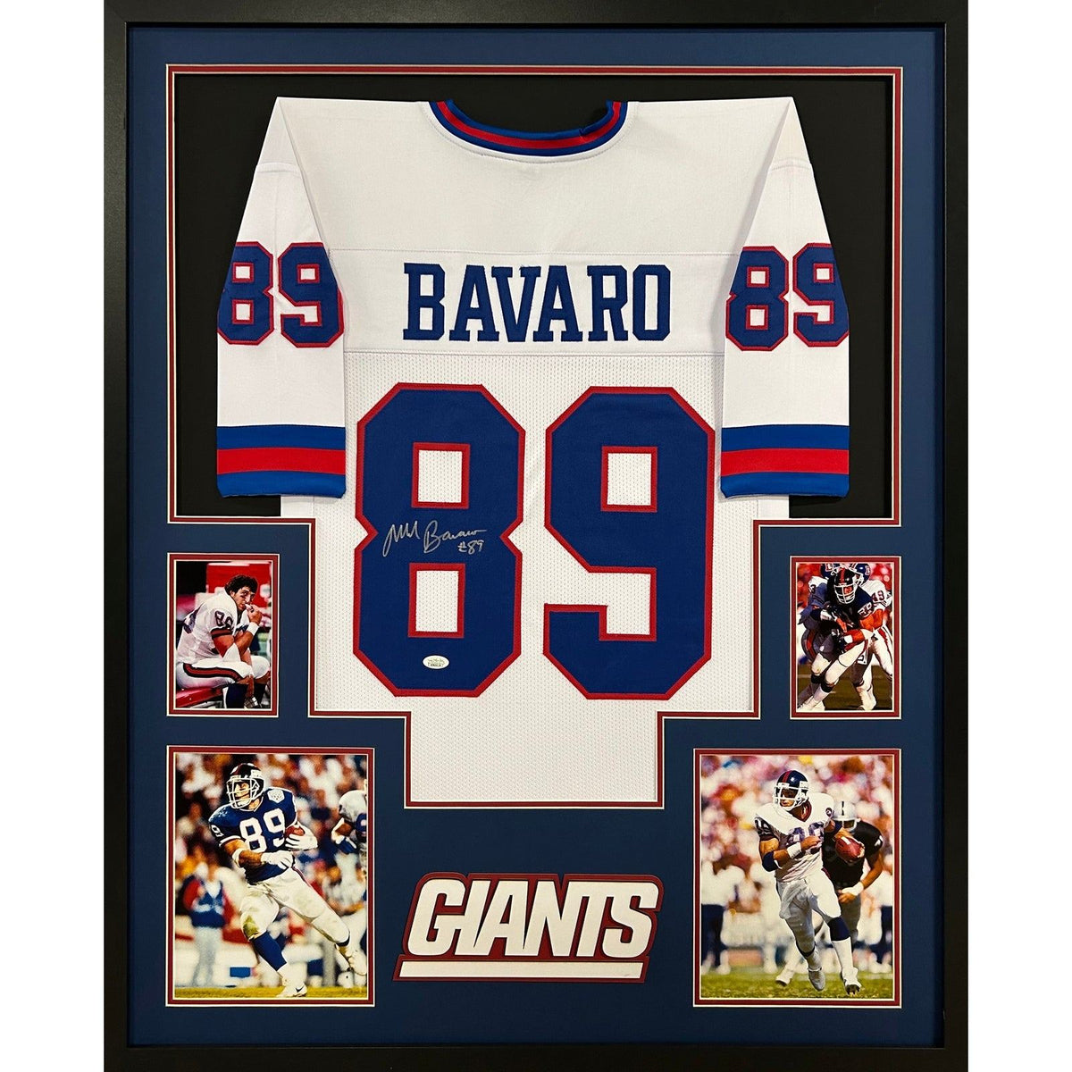 Mark Bavaro Framed Signed New York Giants White Jersey JSA Autographed