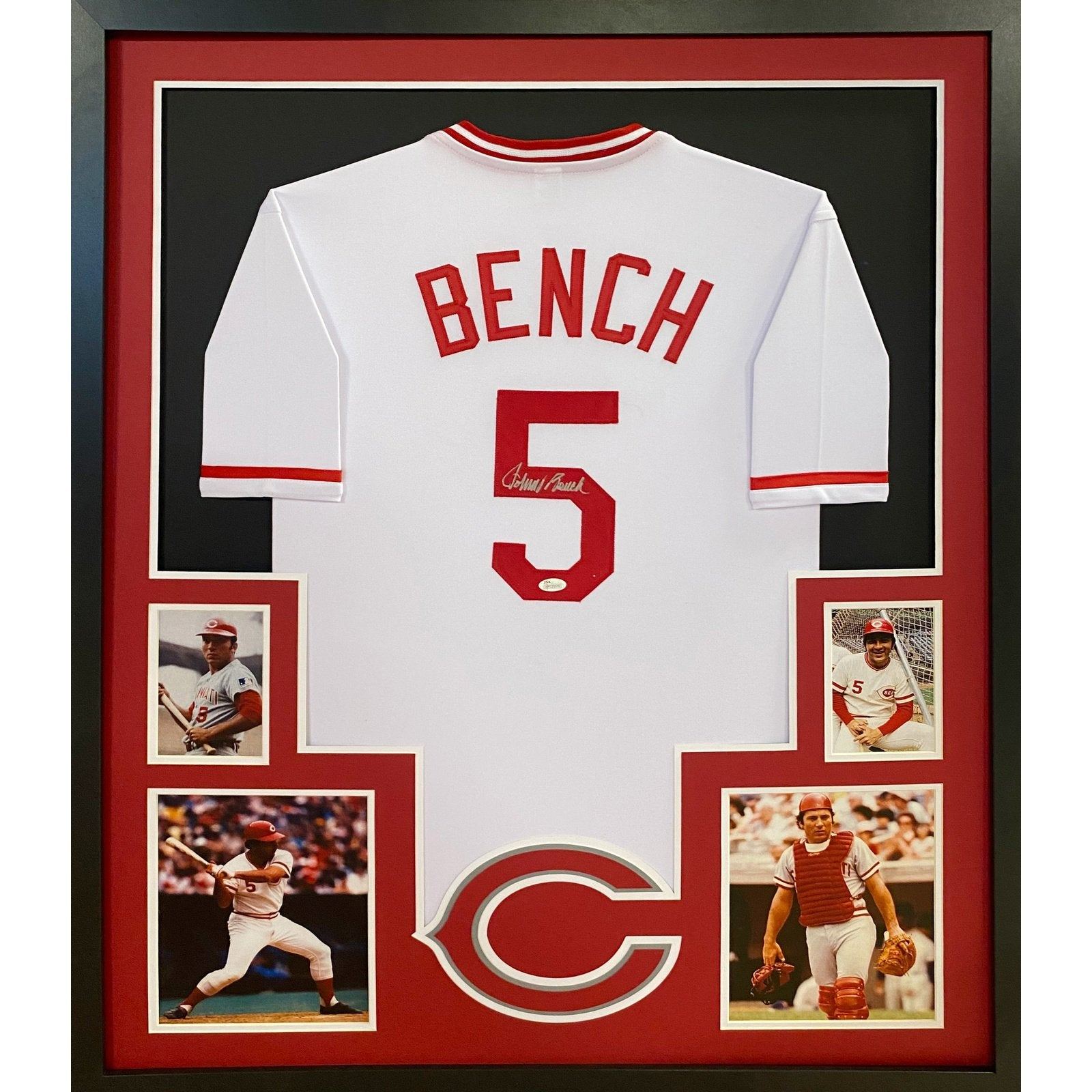 Johnny Bench Signed Reds 31x35 Custom Framed Jersey (JSA) Hall of