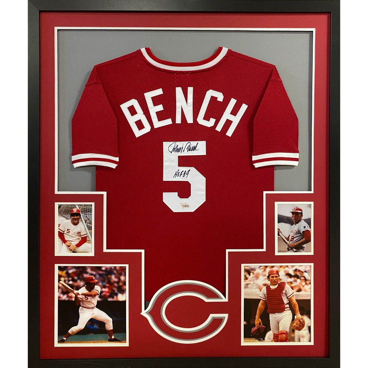 Johnny Bench Framed Red Jersey Fanatics Autographed Signed Cincinnati Reds