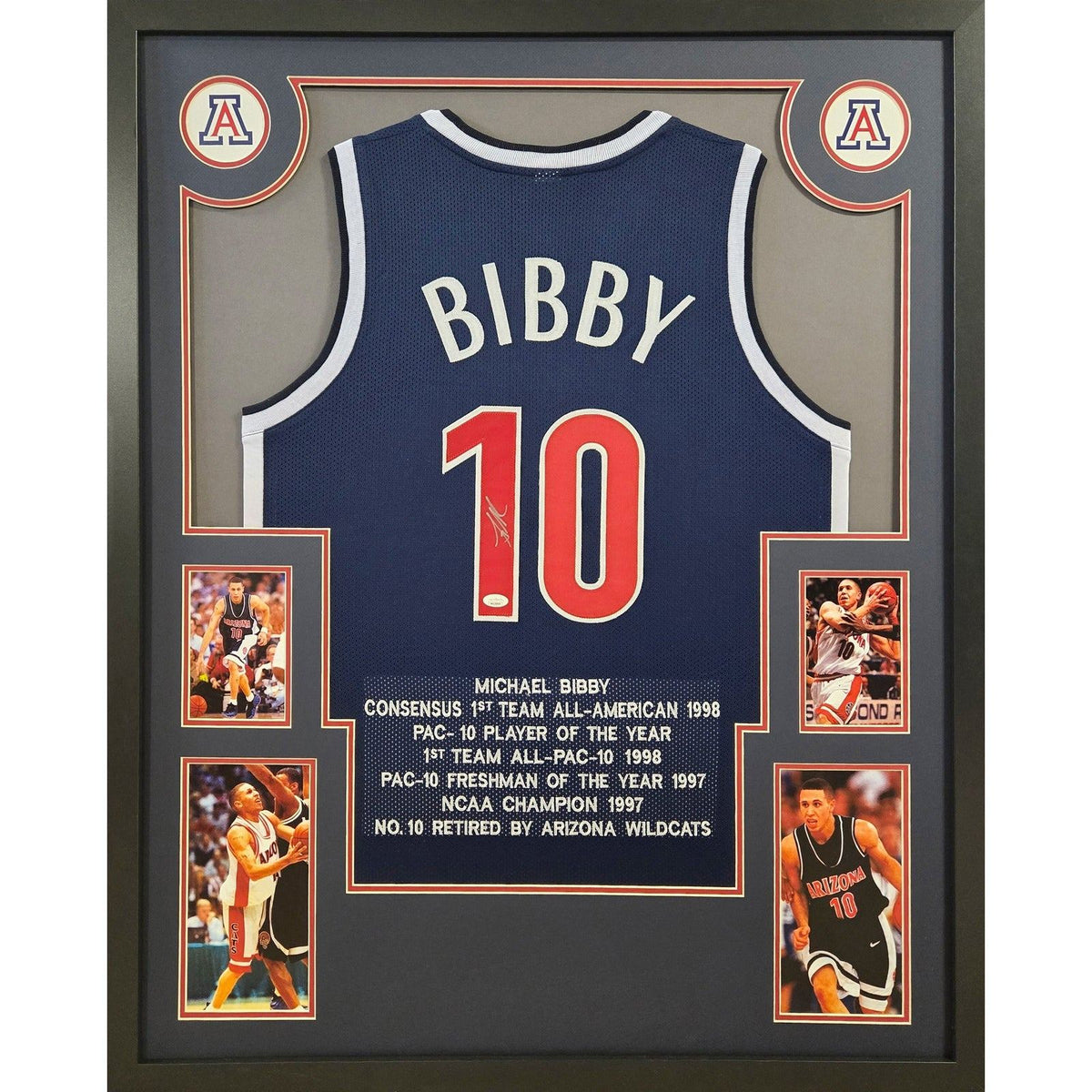 Mike Bibby Framed Stat Jersey JSA Autographed Signed Arizona Wildcats