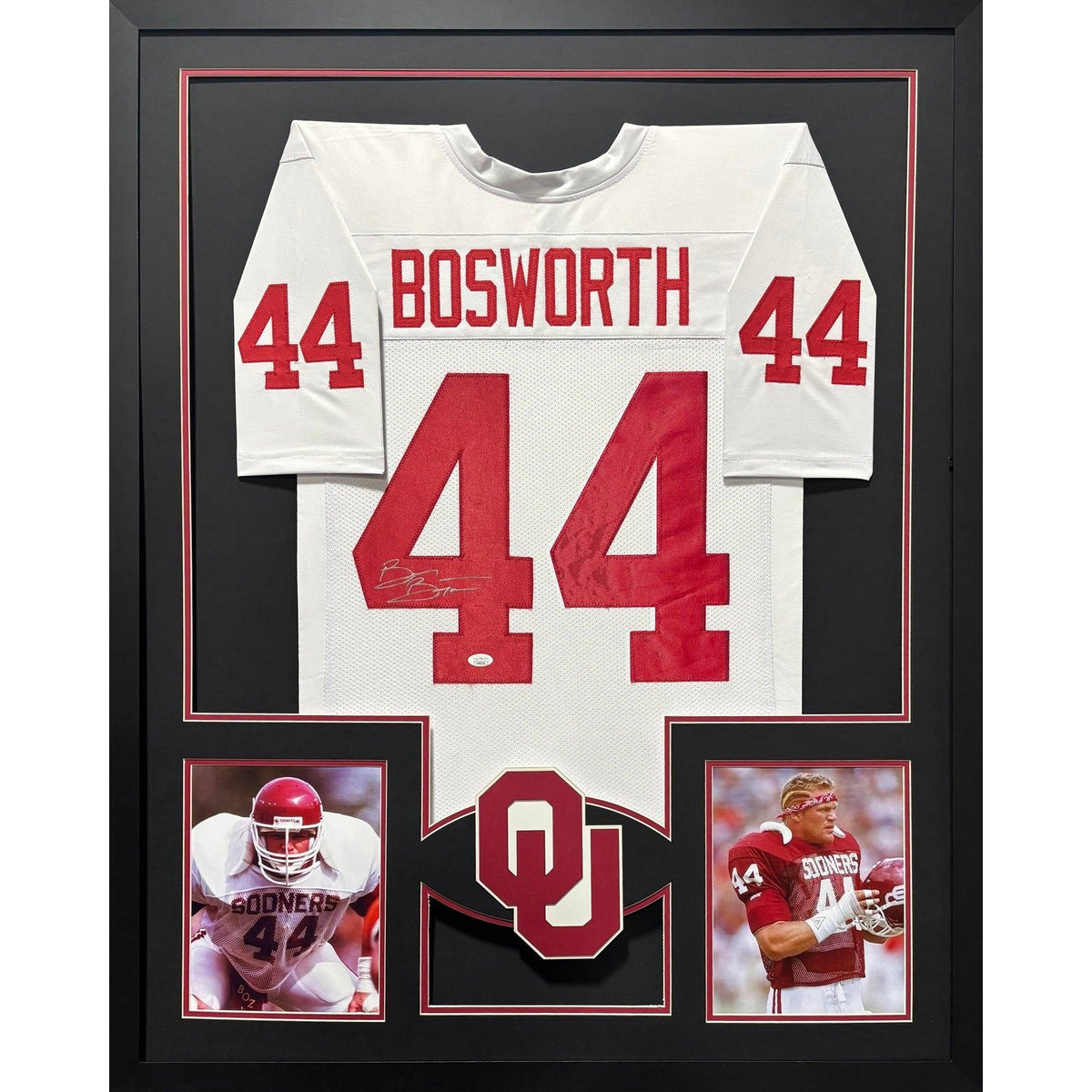 Brian Bosworth Signed Framed White Jersey Beckett JSA Autographed Oklahoma