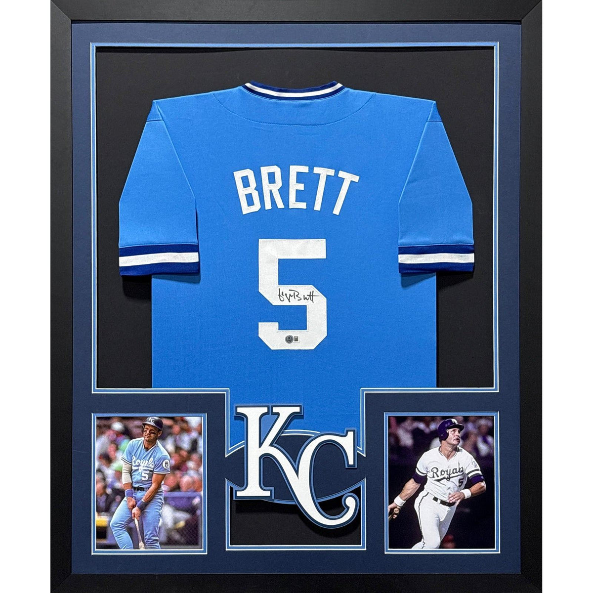George Brett Framed Signed Blue Jersey Beckett Autographed Kansas City Royals