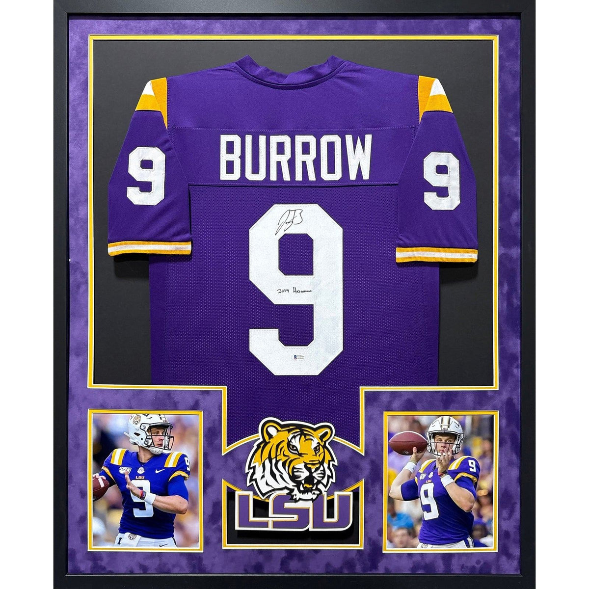 Joe Burrow Framed Signed Jersey Beckett LSU Tigers Autographed Suede