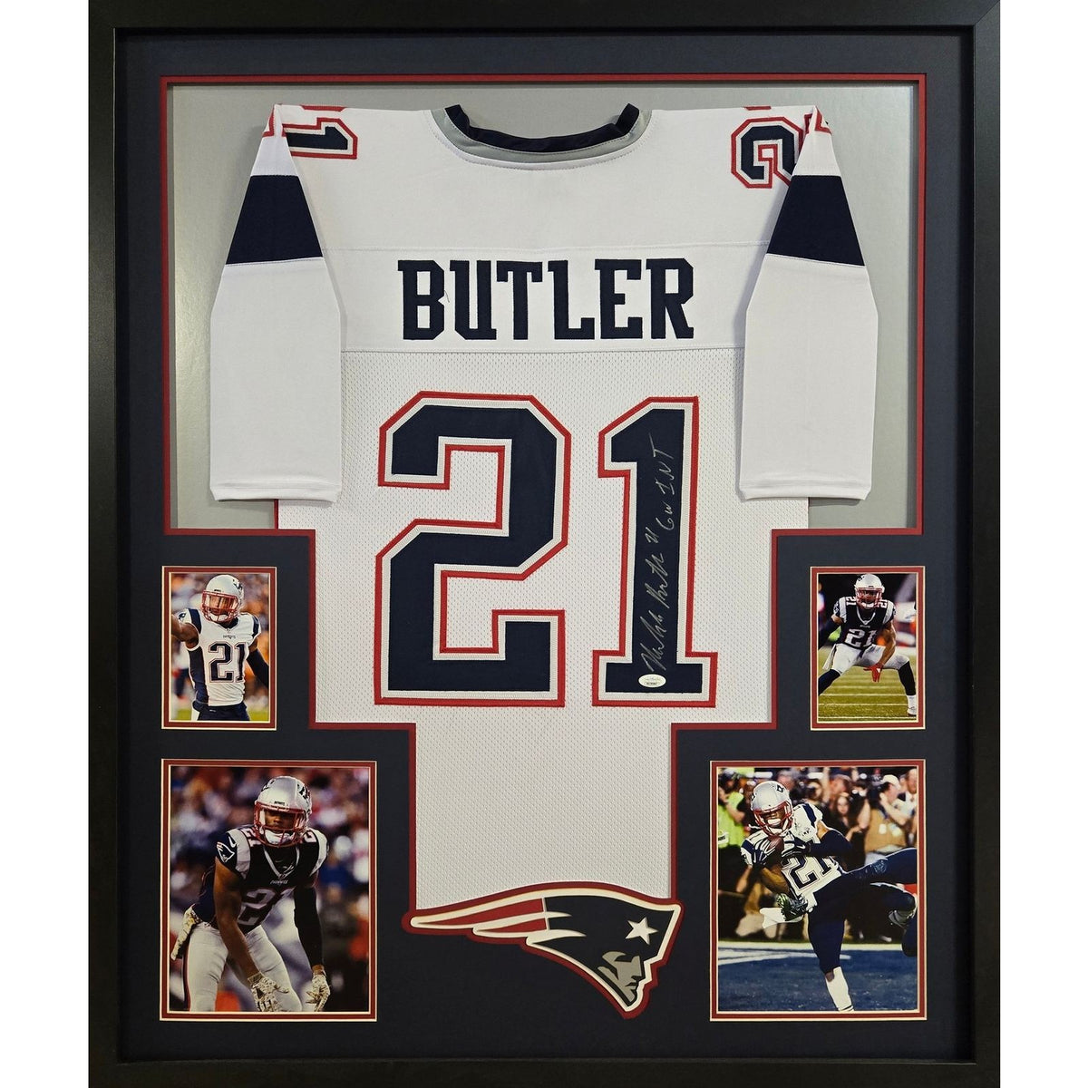 Malcolm Butler Signed Framed White Jersey JSA Autographed Patriots