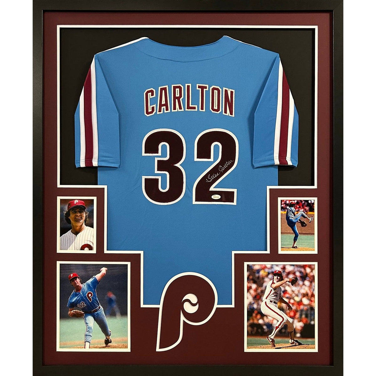 Steve Carlton Signed Framed Blue Jersey JSA Autographed Philadelphia Phillies