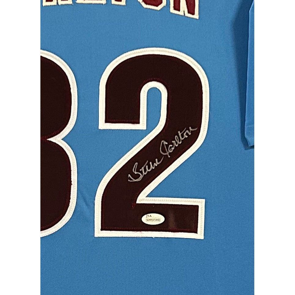 Steve Carlton Signed Framed Blue Jersey JSA Autographed Philadelphia Phillies