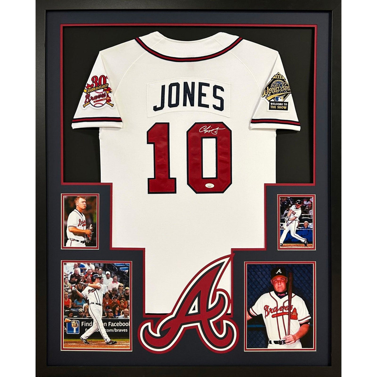 Chipper Jones Signed Framed Jersey w/ Patches JSA Autographed Atlanta Braves