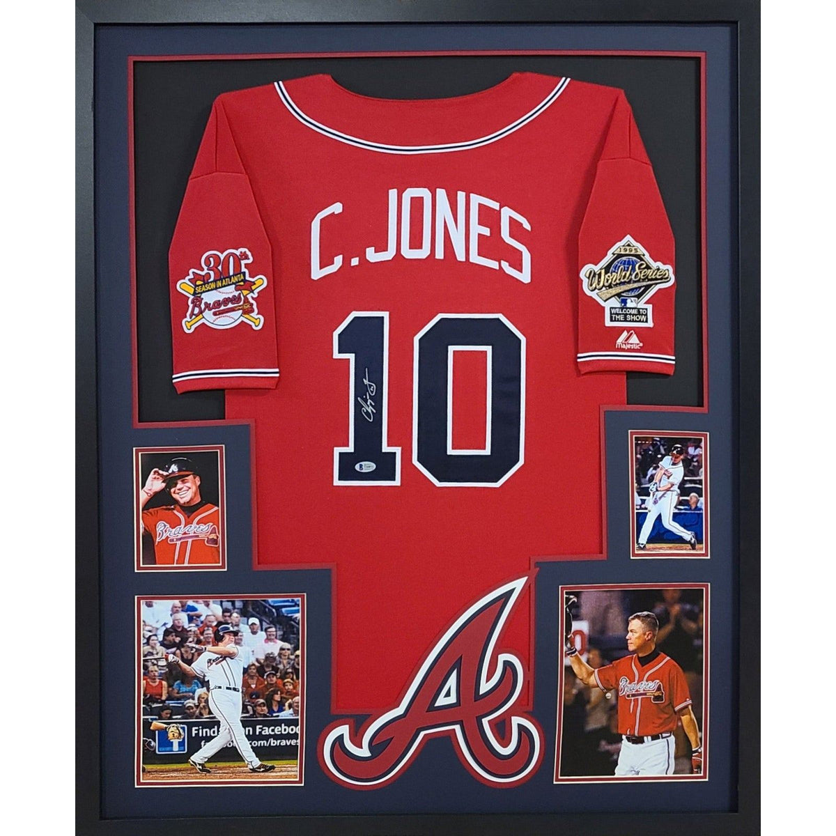 Chipper Jones Signed Framed Red Jersey Beckett Autographed Atlanta Braves