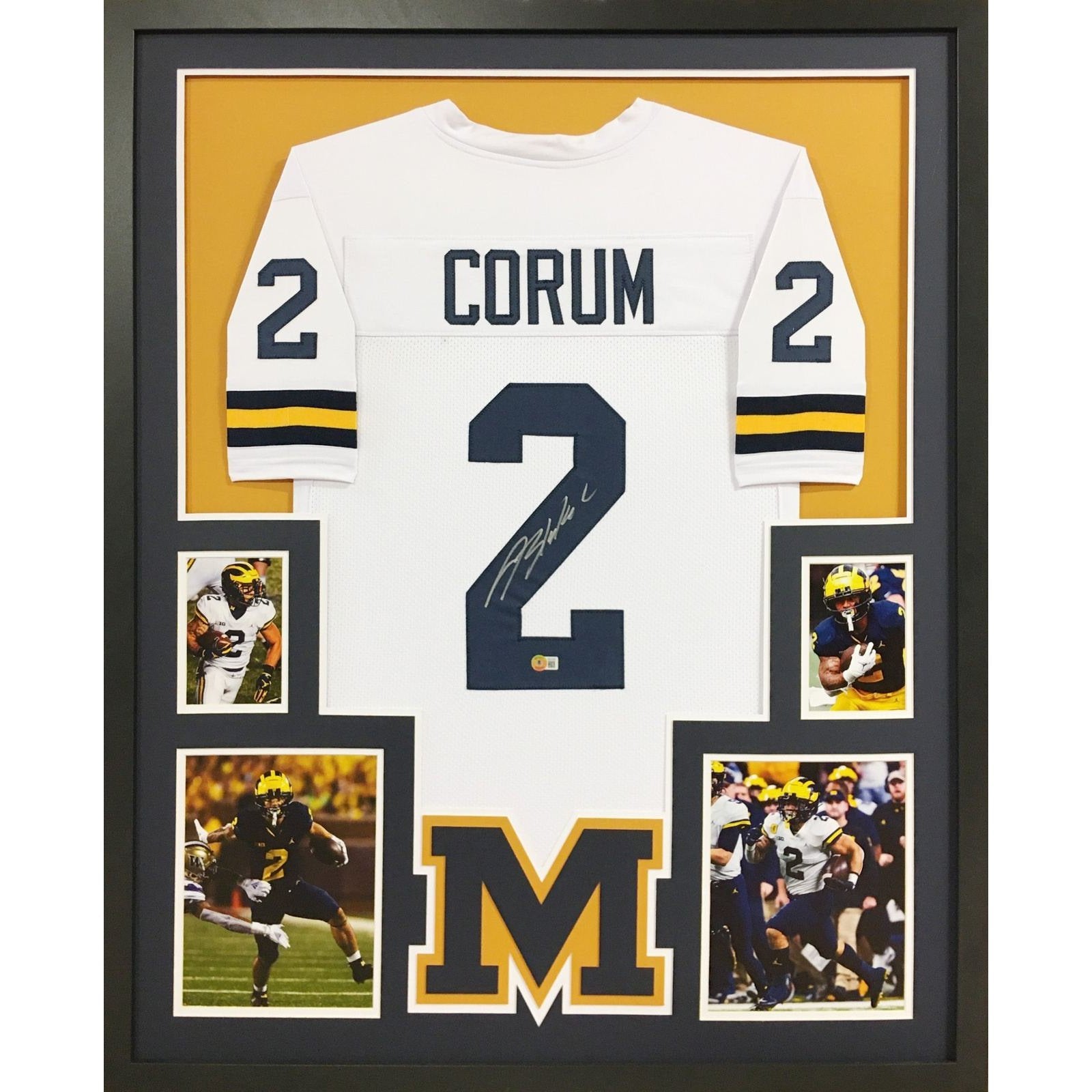 Blake Corum Framed Signed White Jersey Beckett Autographed Signed Mich