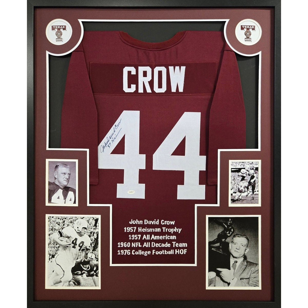 John David Crow Framed Stat Jersey JSA Autographed Signed Texas A&M