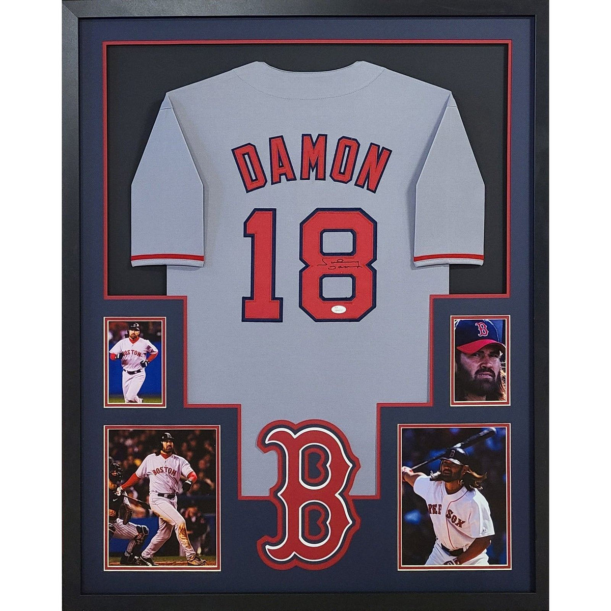 Johnny Damon Signed Framed Grey Jersey JSA Autographed Boston Red Sox