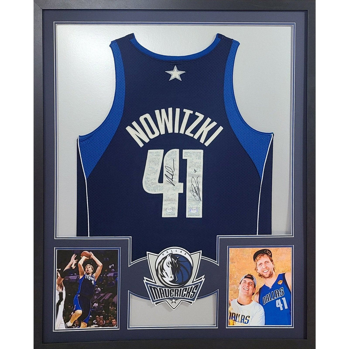 Dirk Nowitzki Mark Cuban Signed Framed Jersey PSA/DNA Autographed Mavericks