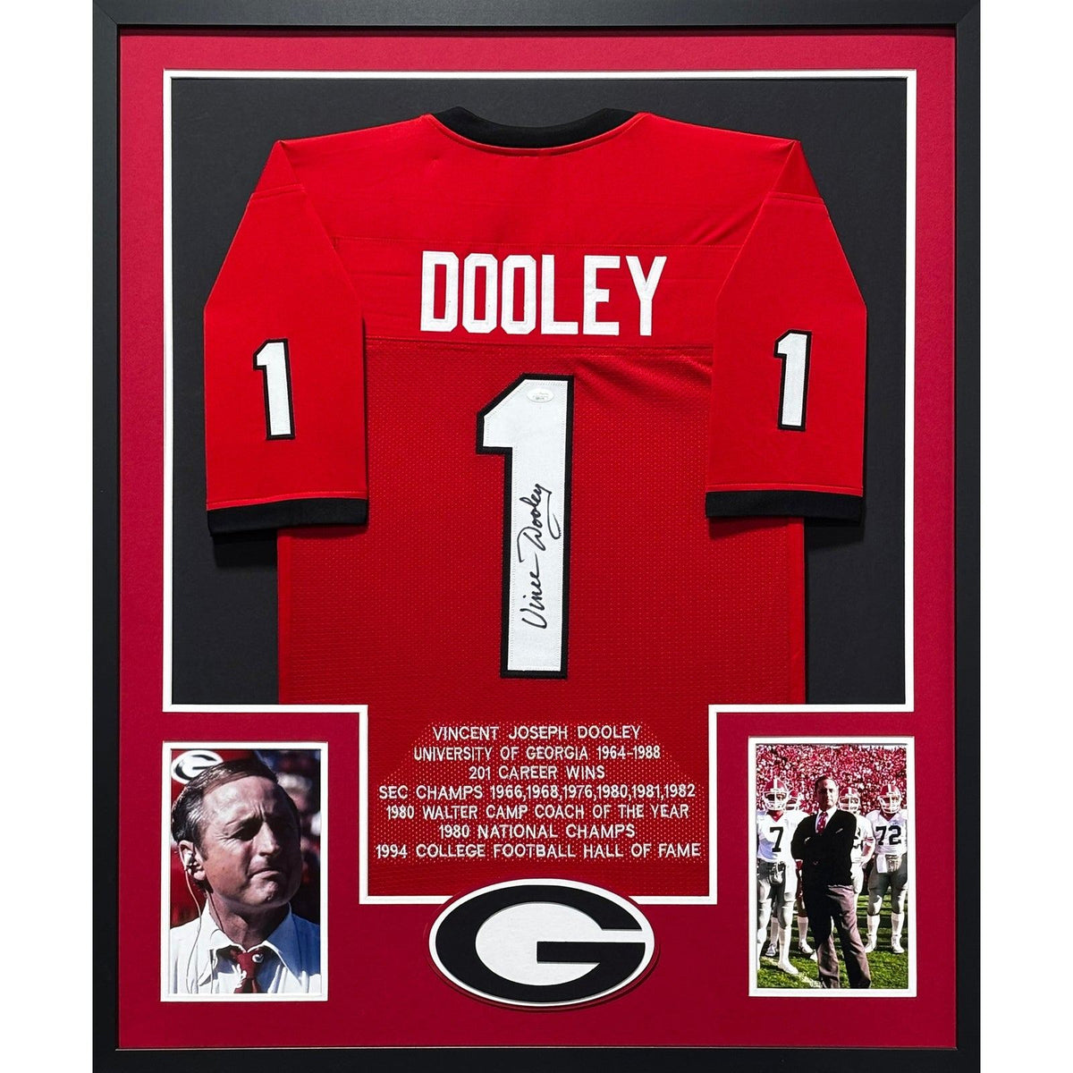 Vince Dooley Signed Framed Stat Jersey JSA COA Autographed Georgia