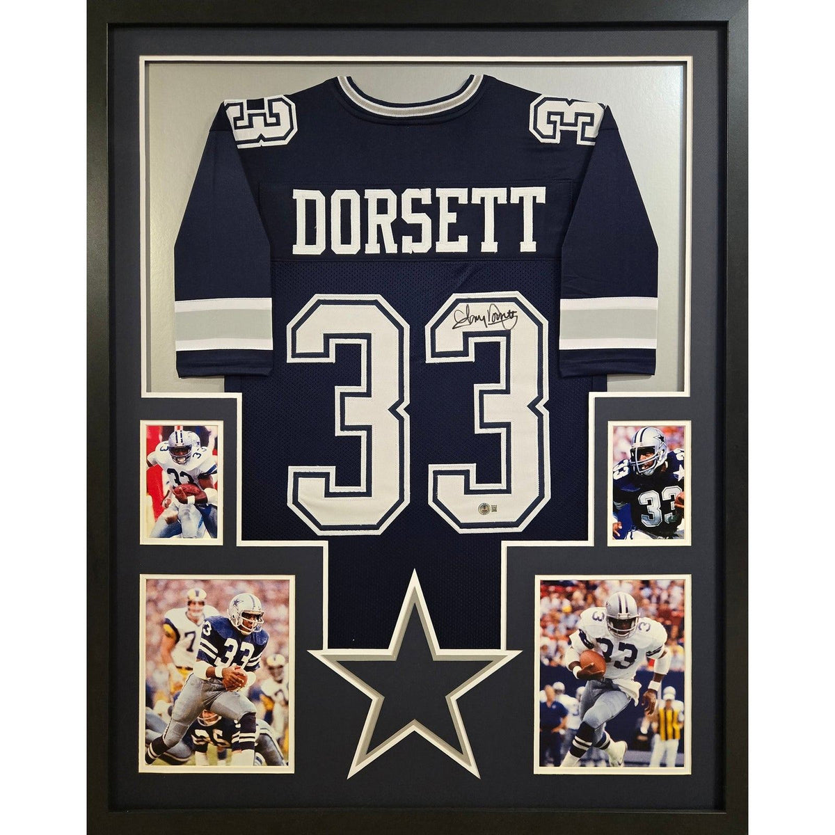 Tony Dorsett Signed Framed Jersey Beckett BAS Autographed Cowboys Navy