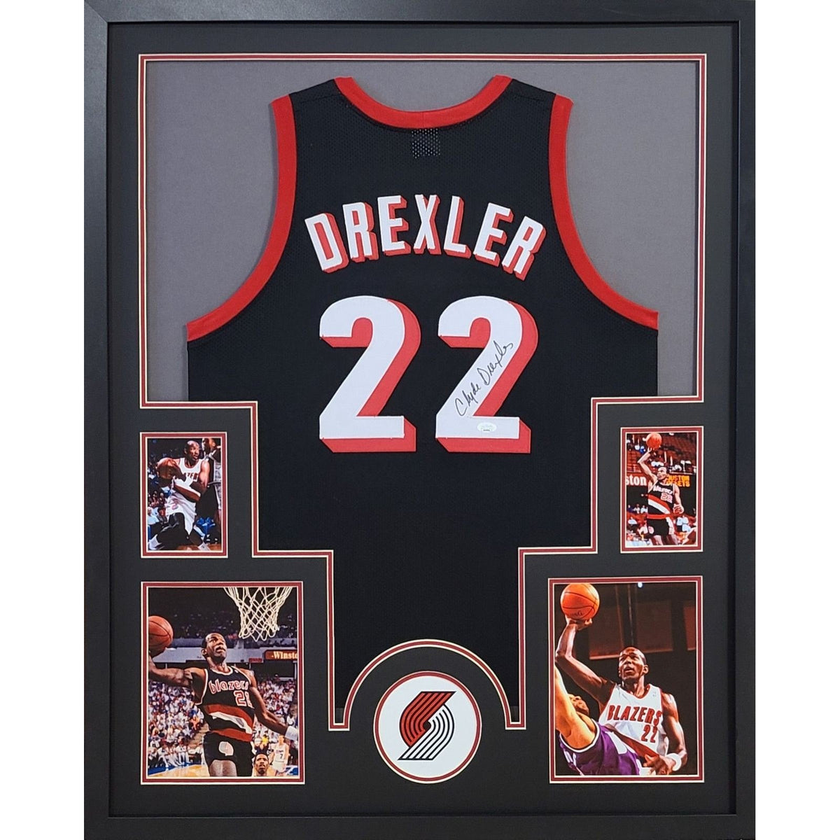 Clyde Drexler Framed Signed Jersey JSA Autographed Signed Portland Trailblazers