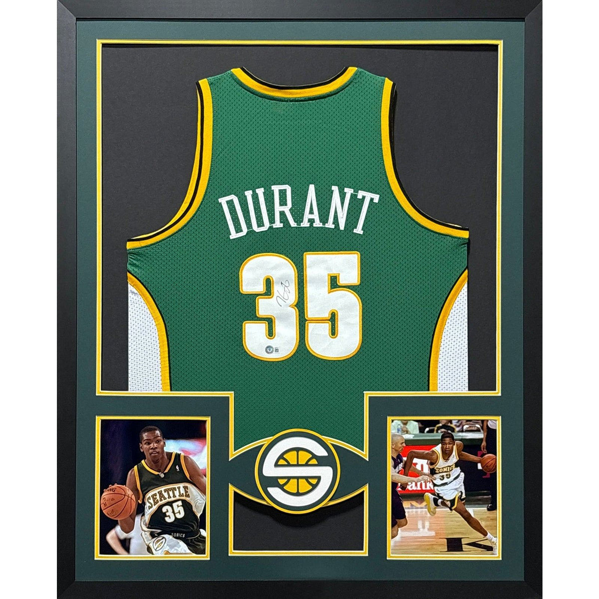 Kevin Durant Signed Framed Jersey Beckett Autographed Seattle Supersonics Green