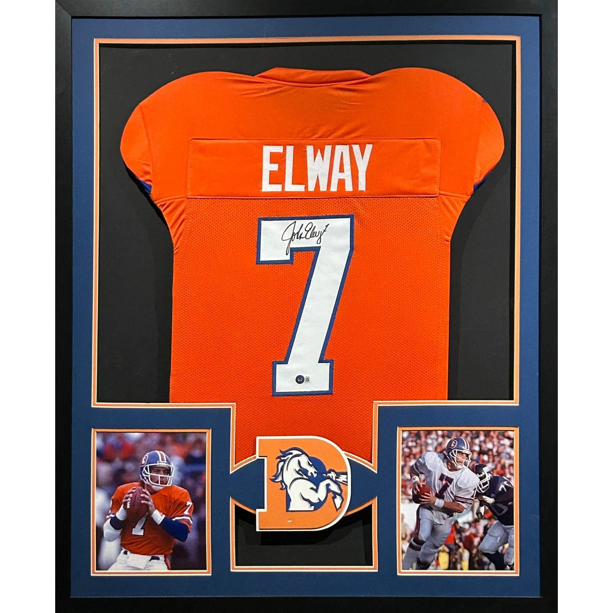 John Elway Signed Framed Orange Jersey Beckett Autographed Denver Broncos