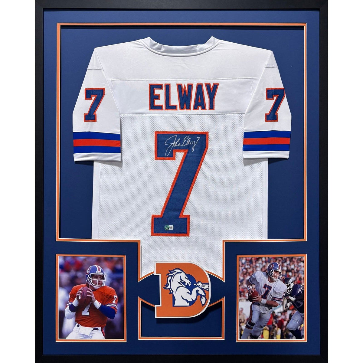 John Elway Framed Signed White Jersey Beckett Autographed Denver Broncos TB