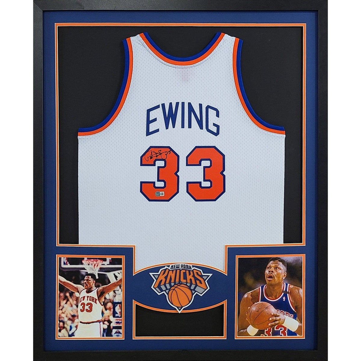Patrick Ewing Framed Signed White Jersey Beckett Autographed New York Knicks