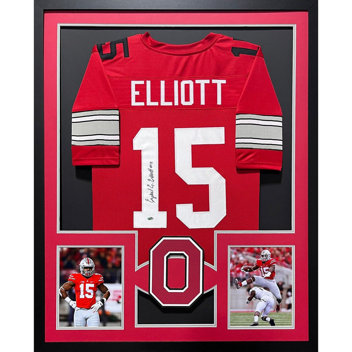 Ezekiel Elliott Framed Signed Jersey Leaf Autographed Ohio State