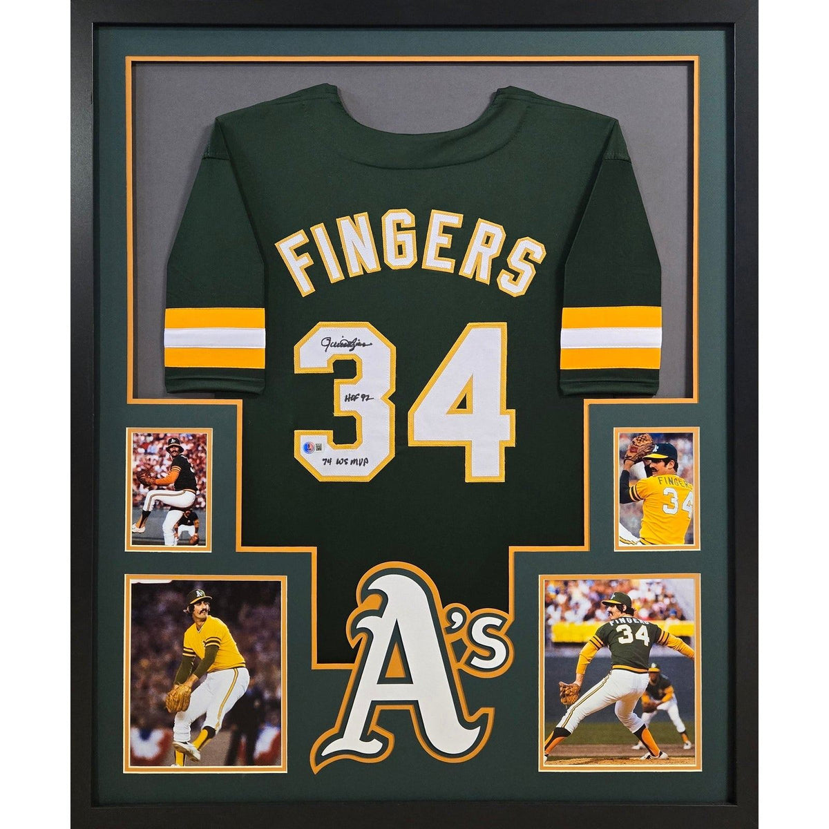 Rollie Fingers Signed Framed Jersey Beckett Autographed Oakland Athletics