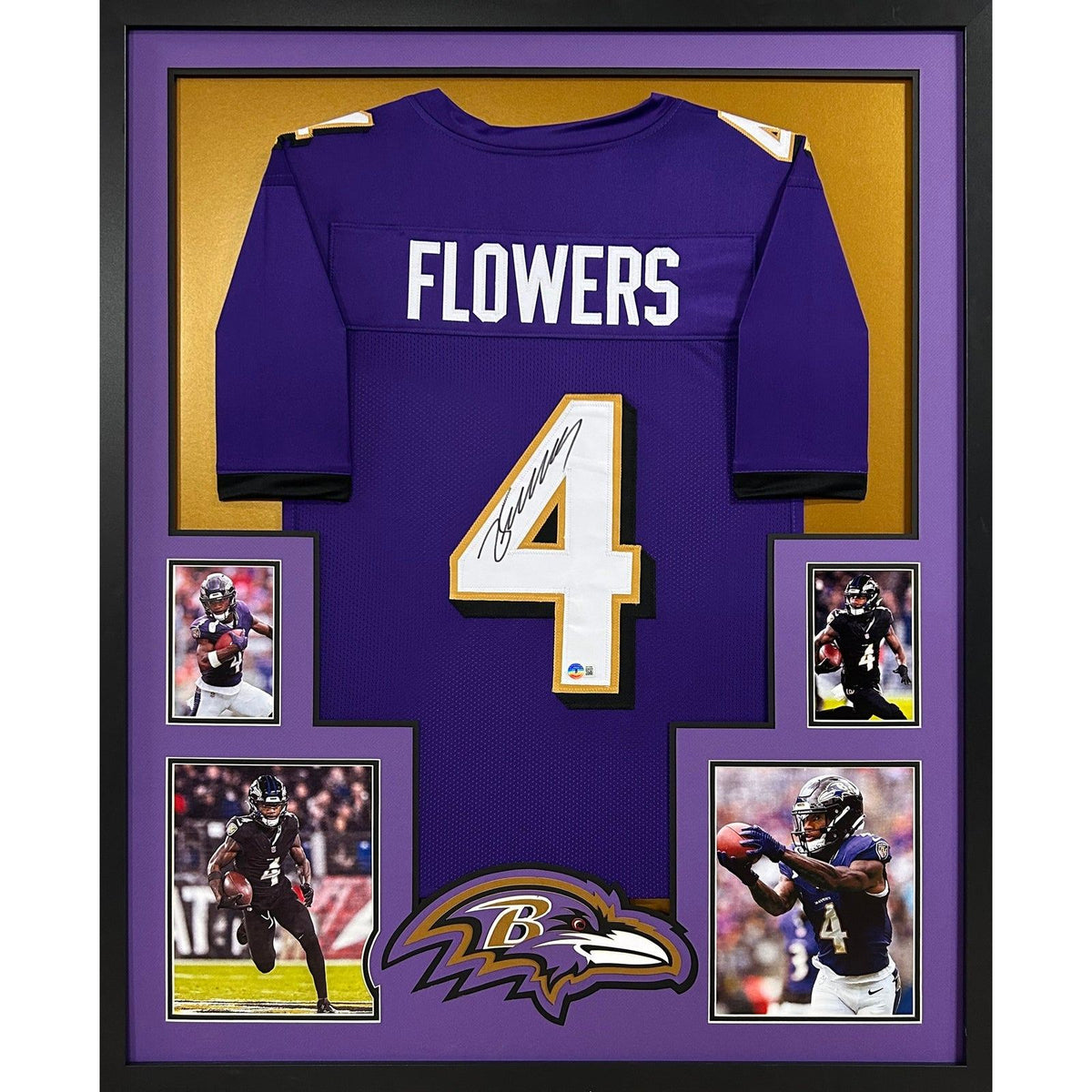 Zay Flowers Signed Framed Purple Jersey Beckett Autographed Baltimore Ravens