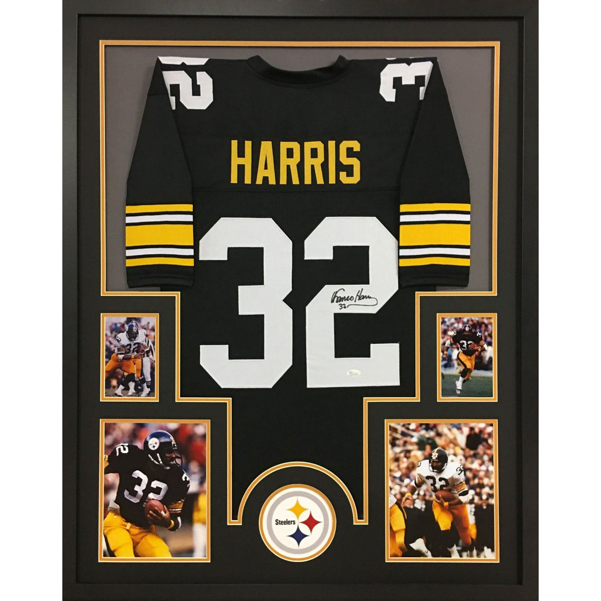 Franco Harris Framed Black Jersey JSA Autographed Signed Pittsburgh Steelers