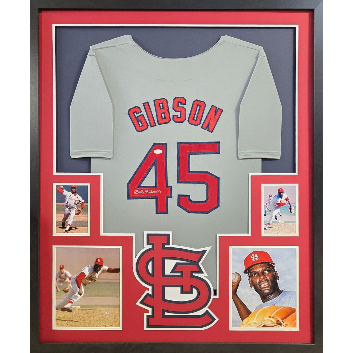 Bob Gibson Framed Grey Jersey JSA Autographed Signed St. Louis Cardinals