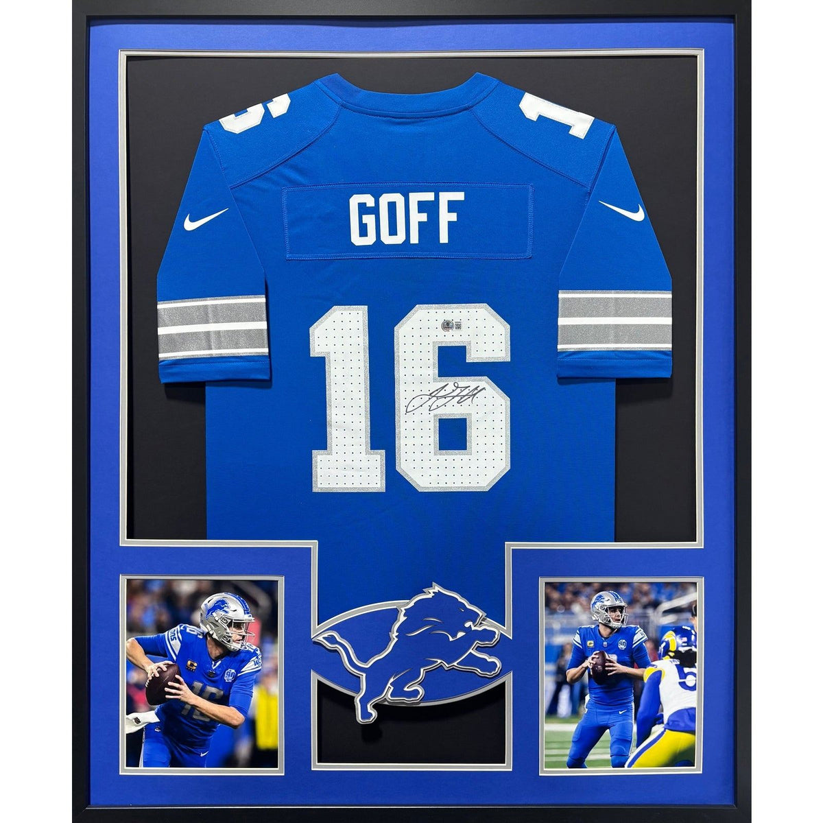 Jared Goff Framed Signed Jersey Beckett Autographed Detroit Lions 2P