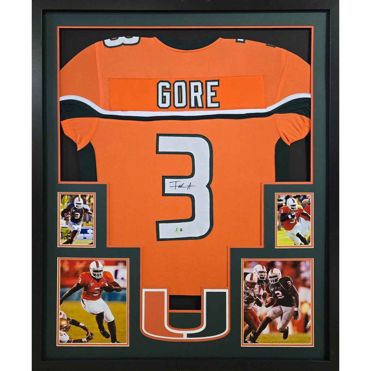 Frank Gore Framed Signed Orange Jersey Beckett Autographed Miami Hurricanes