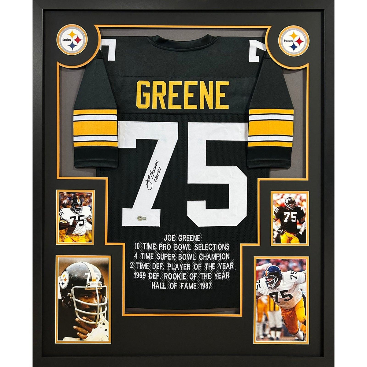 Joe Greene Framed Signed Stat Jersey Beckett Autographed Pittsburgh Steelers