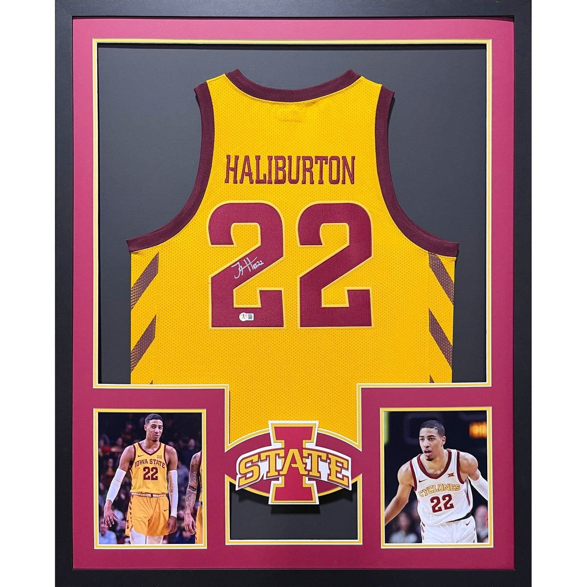 Tyrese Haliburton Framed Signed Iowa State Yellow Jersey Beckett Autographed