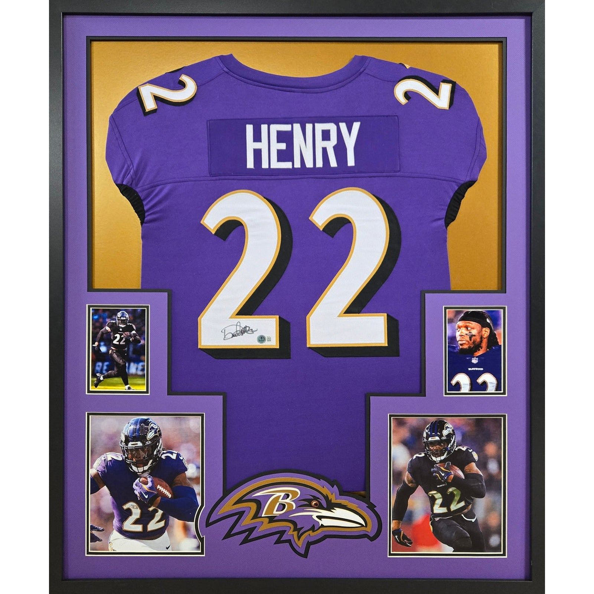 Derrick Henry Framed Signed Jersey Beckett Autographed Baltimore Ravens 4P