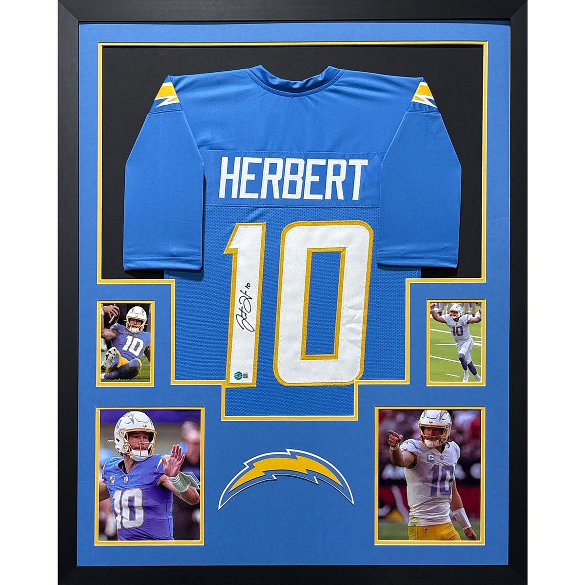 Justin Herbert Framed Blue Jersey Beckett Autographed Signed LA Chargers