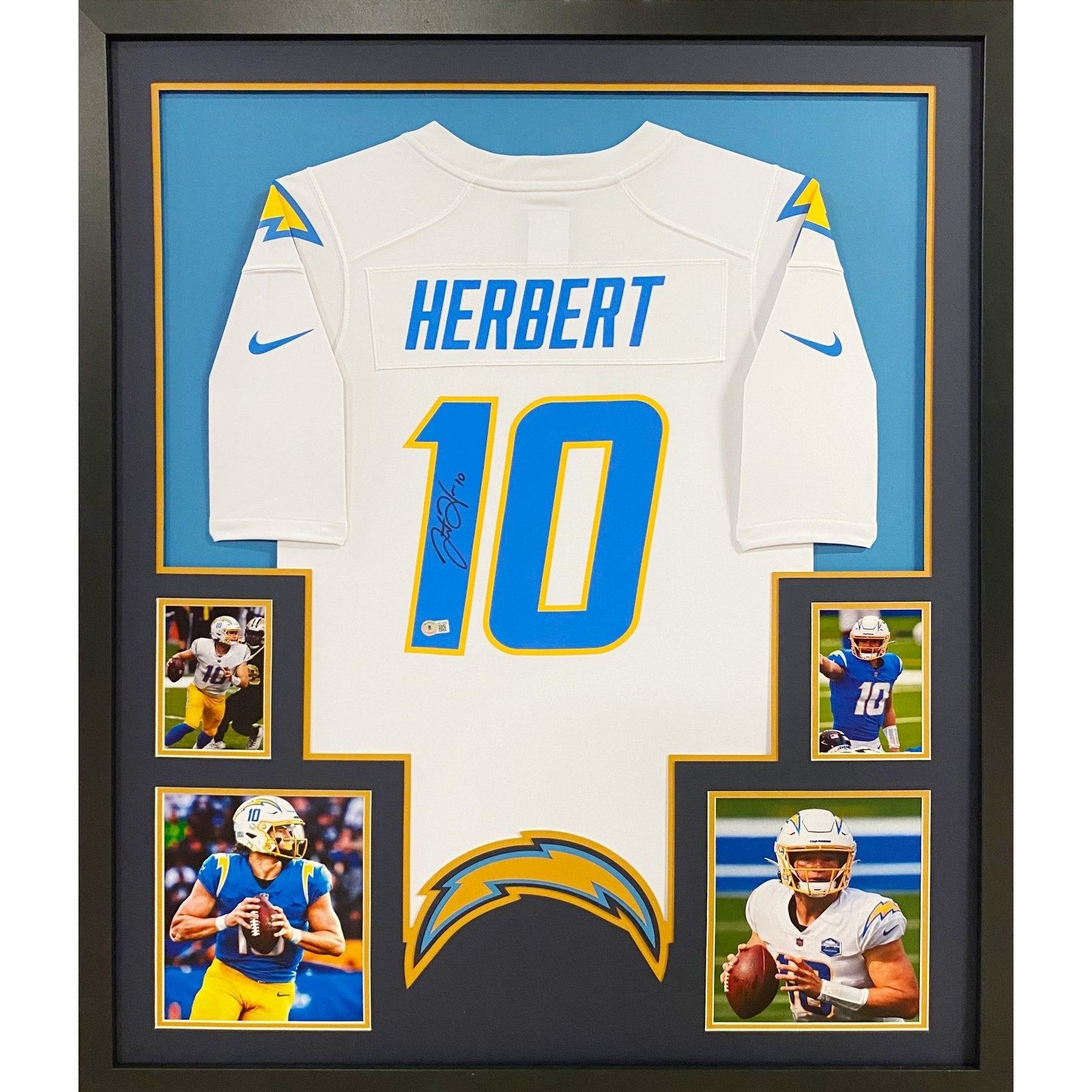 Justin Herbert Framed White Jersey Beckett Autographed Signed LA Charg