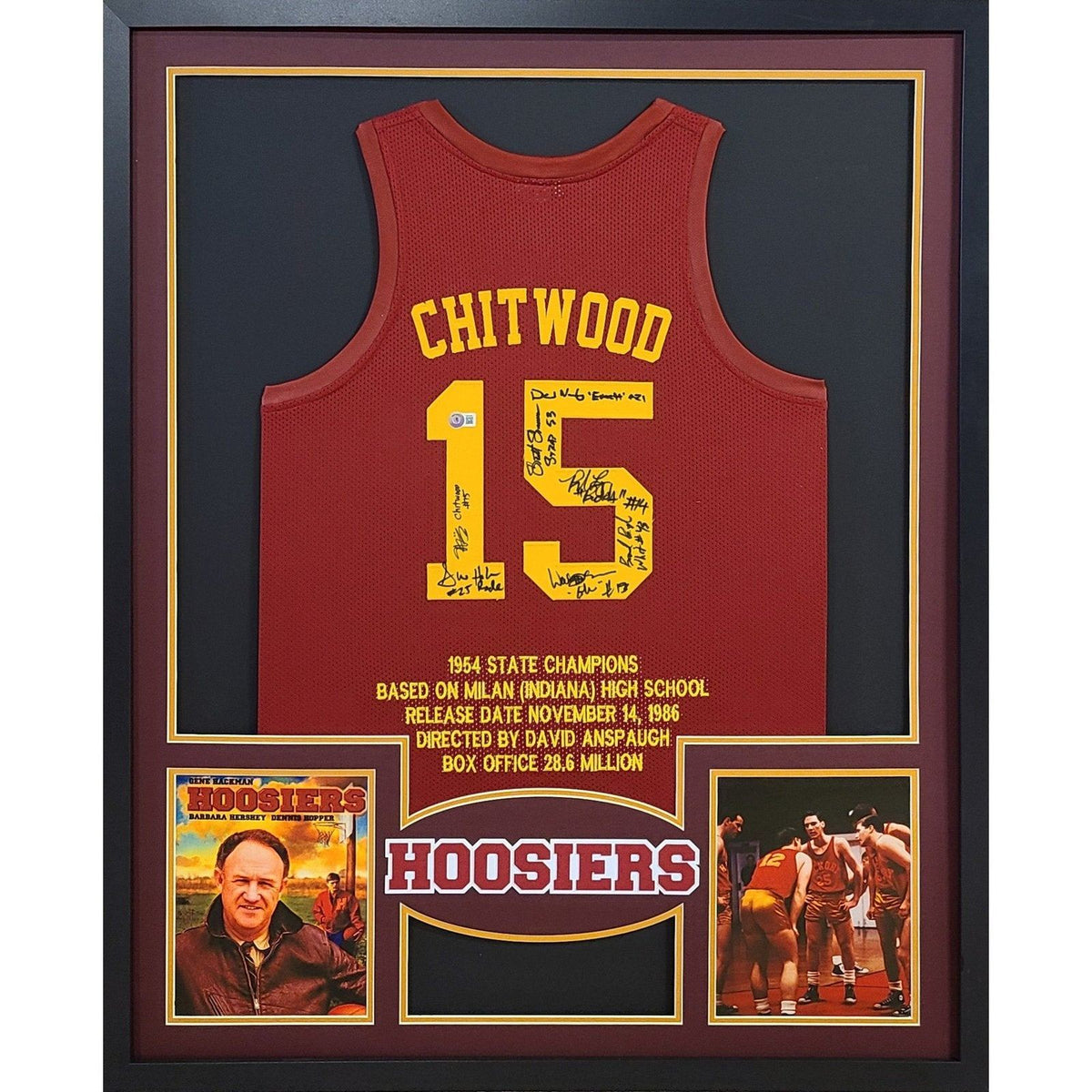 Hoosiers Movie Framed Jersey Signed by Cast Autographed Beckett Chitwood