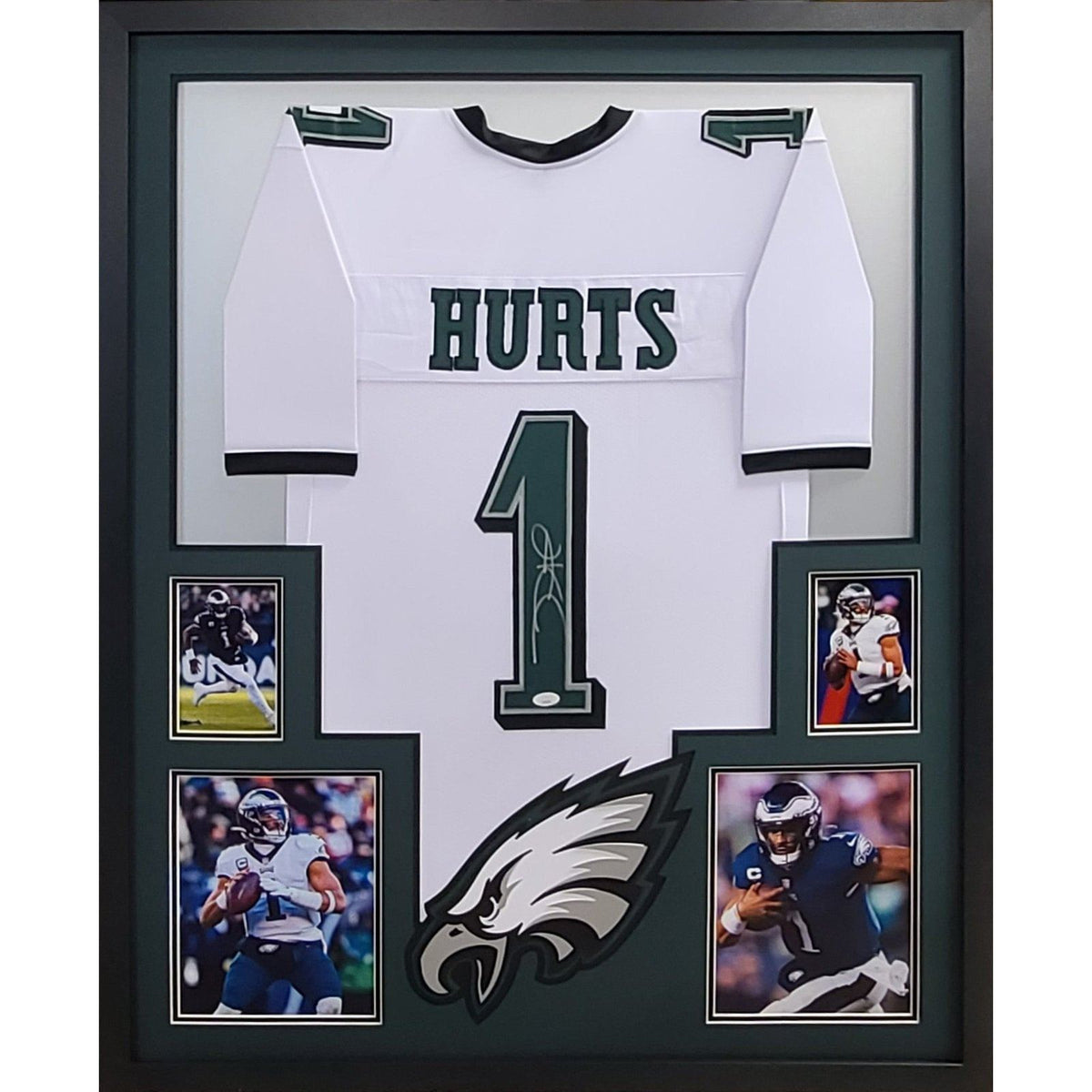 Jalen Hurts Signed Framed White Jersey JSA Autographed Philadelphia Eagles