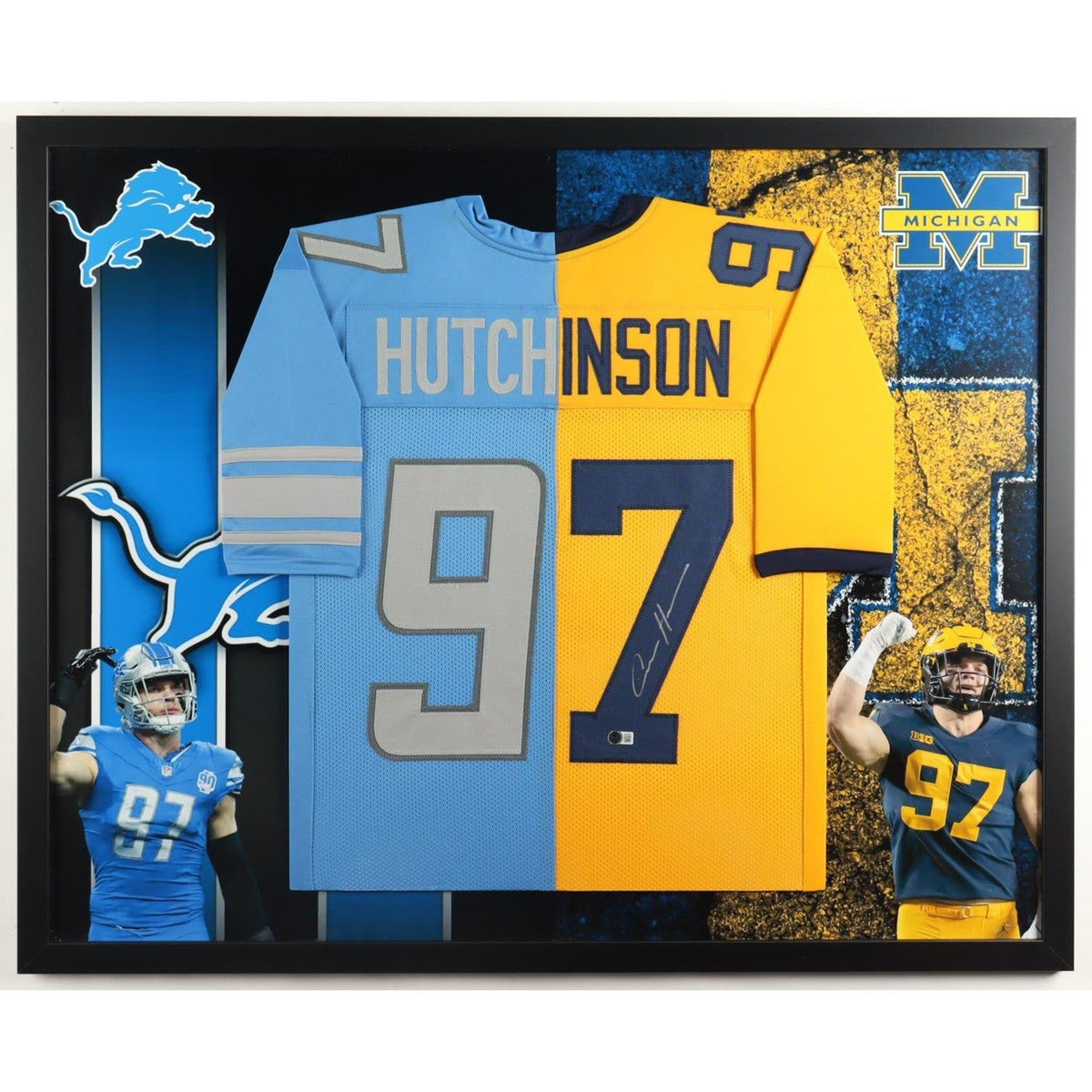 Aidan Hutchinson Framed Signed Michigan Lions Split Jersey Beckett Autographed