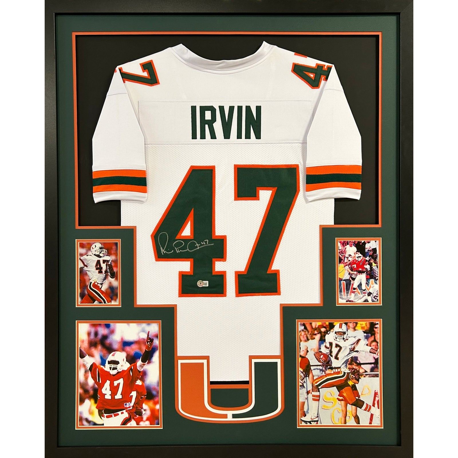 Michael Irvin Signed Framed White Jersey Beckett Autographed Miami Hur