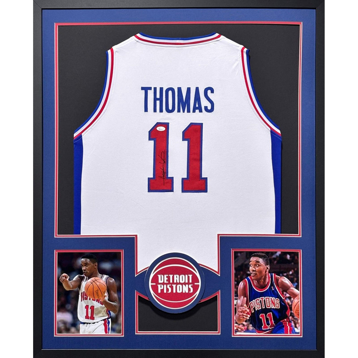 Isiah Thomas Signed Framed White Jersey JSA Autographed Detroit Pistons 2P