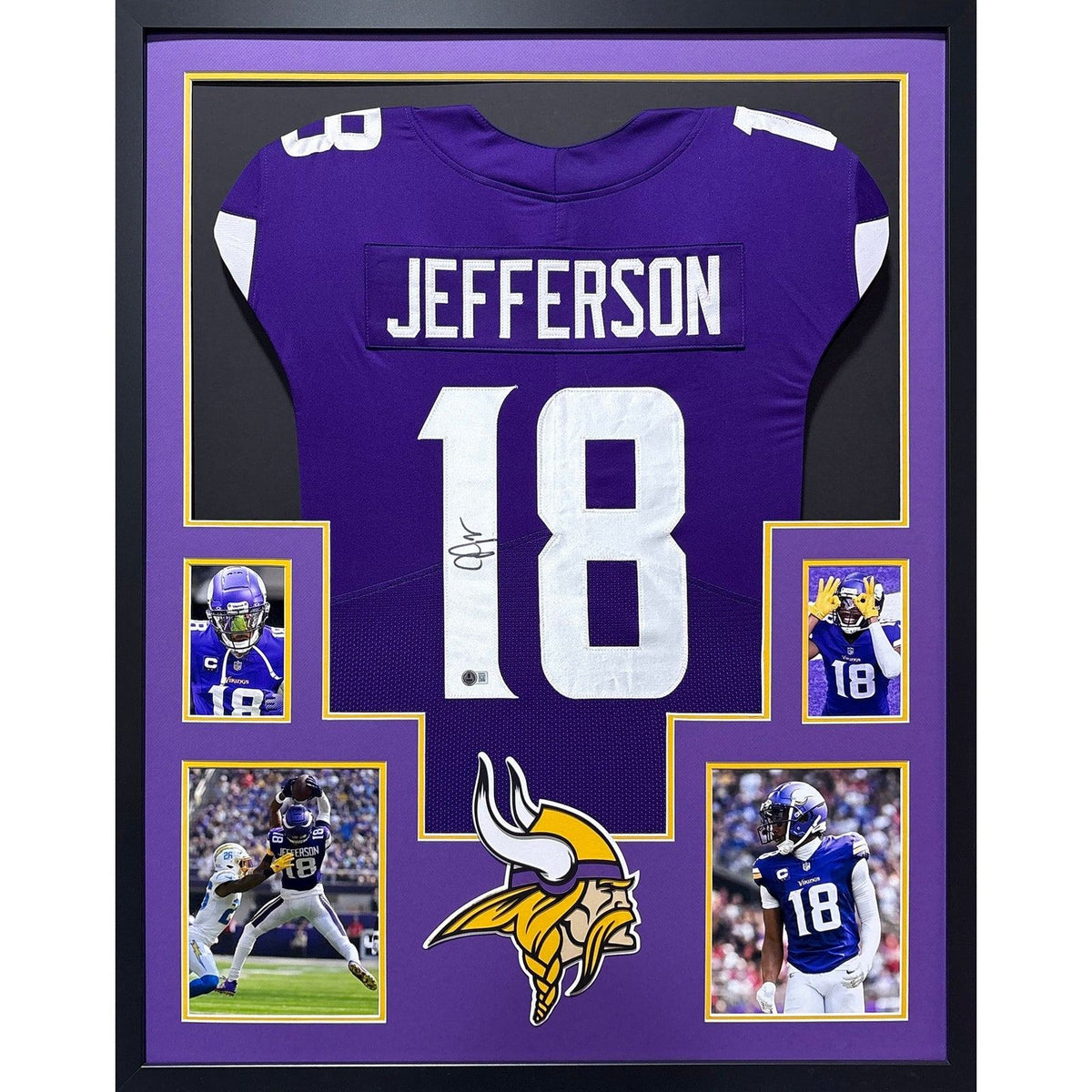 Justin Jefferson Signed Framed Purple Jersey Beckett Autographed Vikings