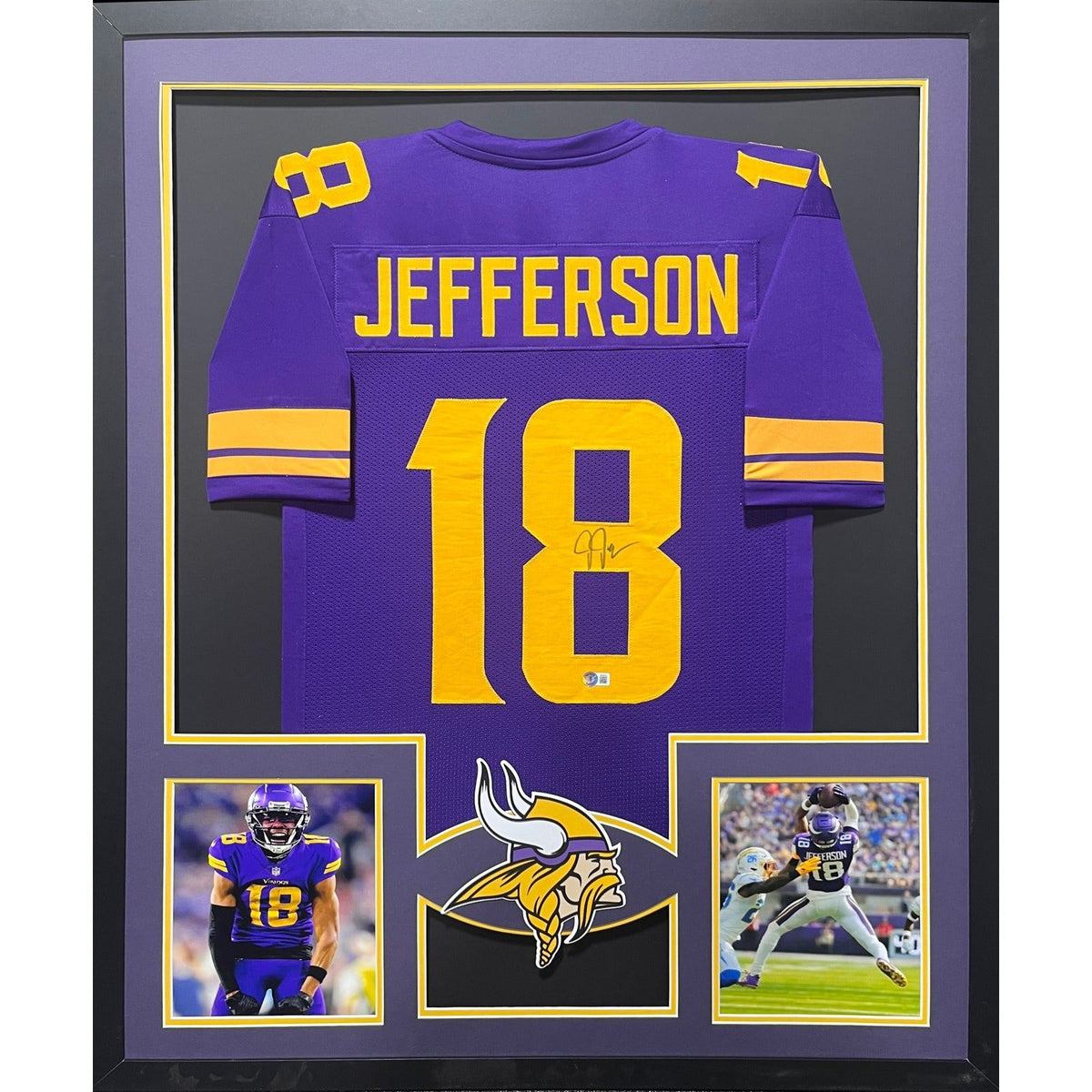 Justin Jefferson Signed Framed Jersey Beckett Autographed Vikings NCR