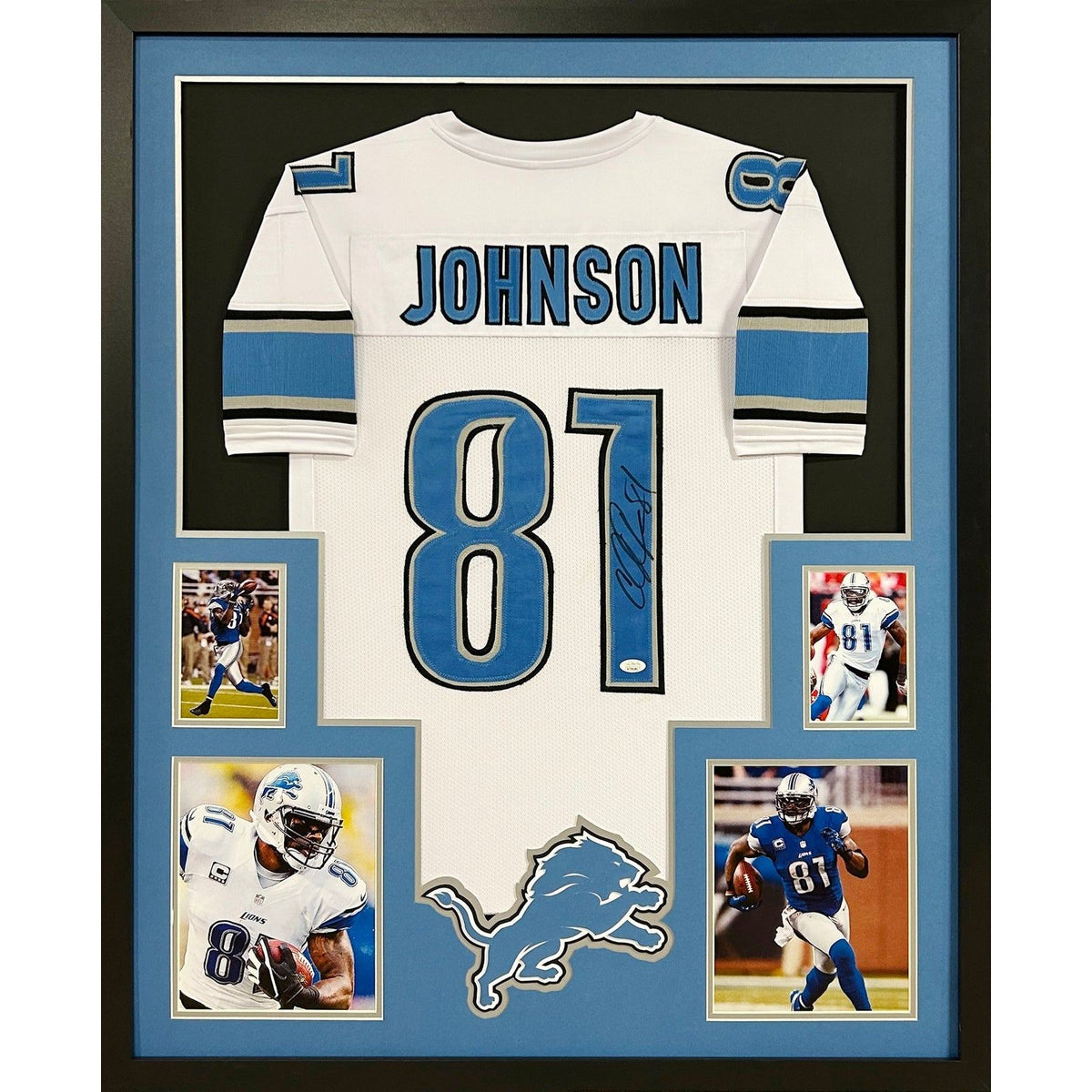 Calvin Johnson Framed Signed White Jersey JSA Autographed Detroit Lions