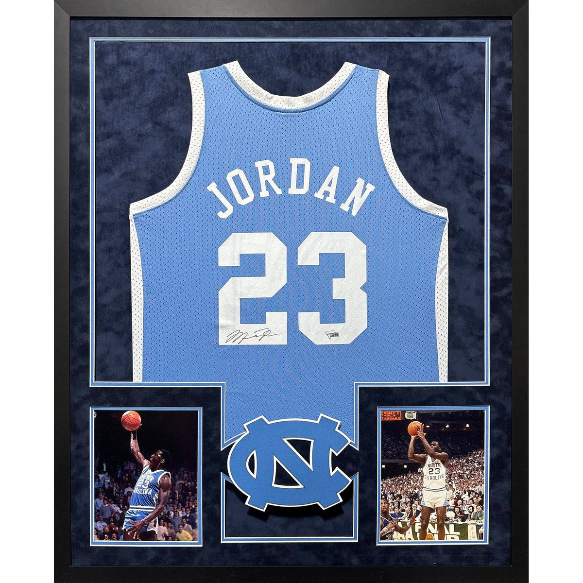 Michael Jordan Framed Signed UNC Blue Jersey Fanatics Autographed