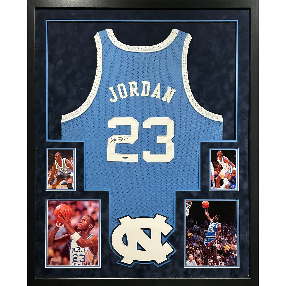 Michael Jordan Framed UNC Signed Blue Jersey UDA Autographed UpperDeck