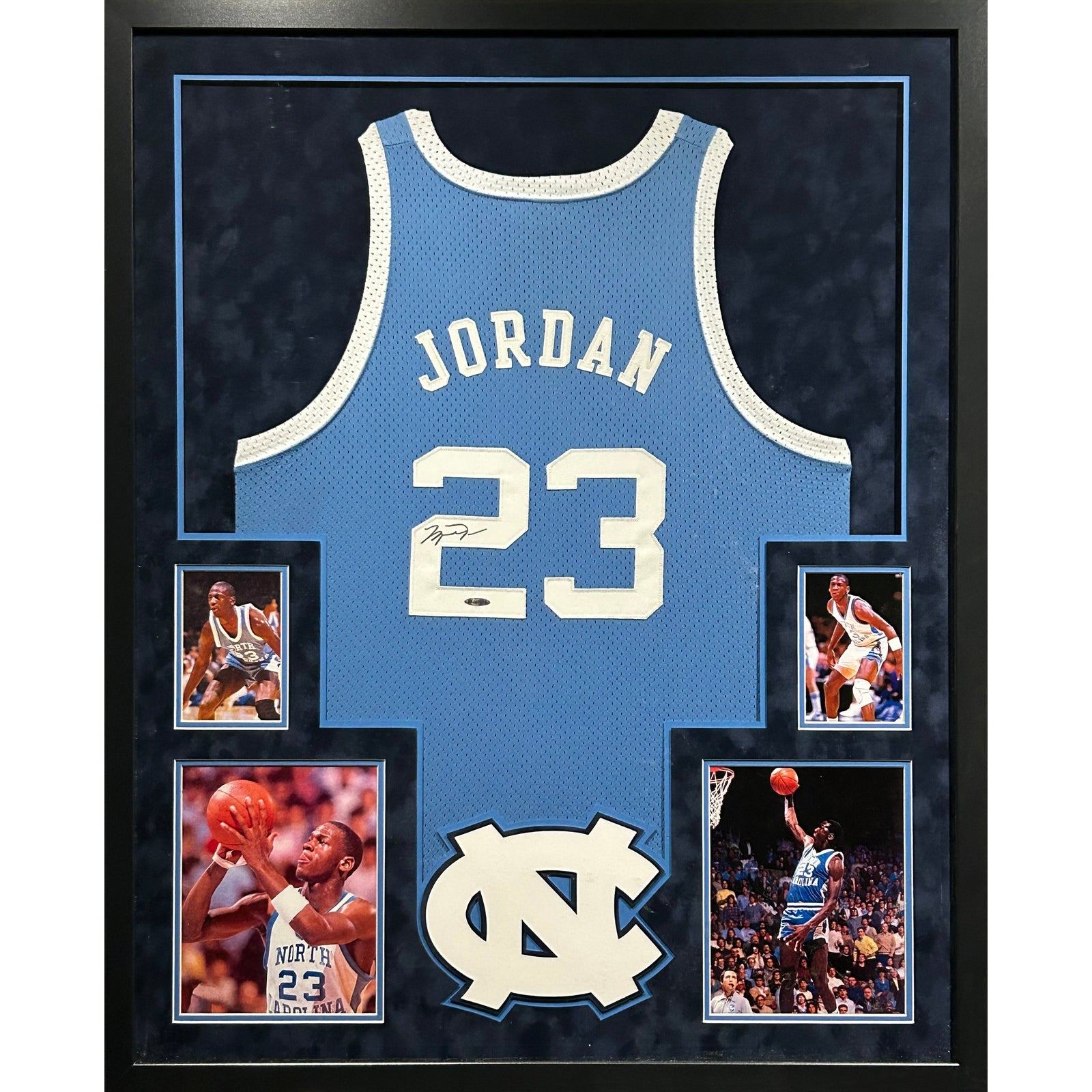 Michael Jordan Framed UNC Signed Blue Jersey UDA Autographed UpperDeck