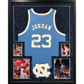 Michael Jordan Framed UNC Signed Blue Jersey UDA Autographed UpperDeck